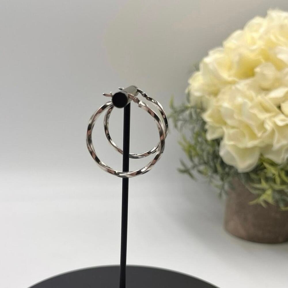 FZN IN 925 Designer Sterling Silver Twisted‎ Hoop Pierced Earrings